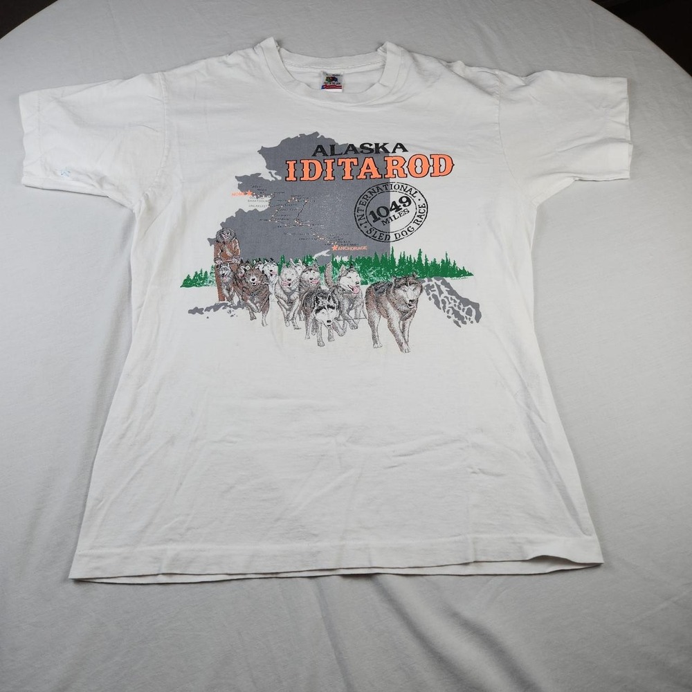 Vintage 1990 Alaska Iditarod T Shirt Fruit of the Loom White Single Stitch L
